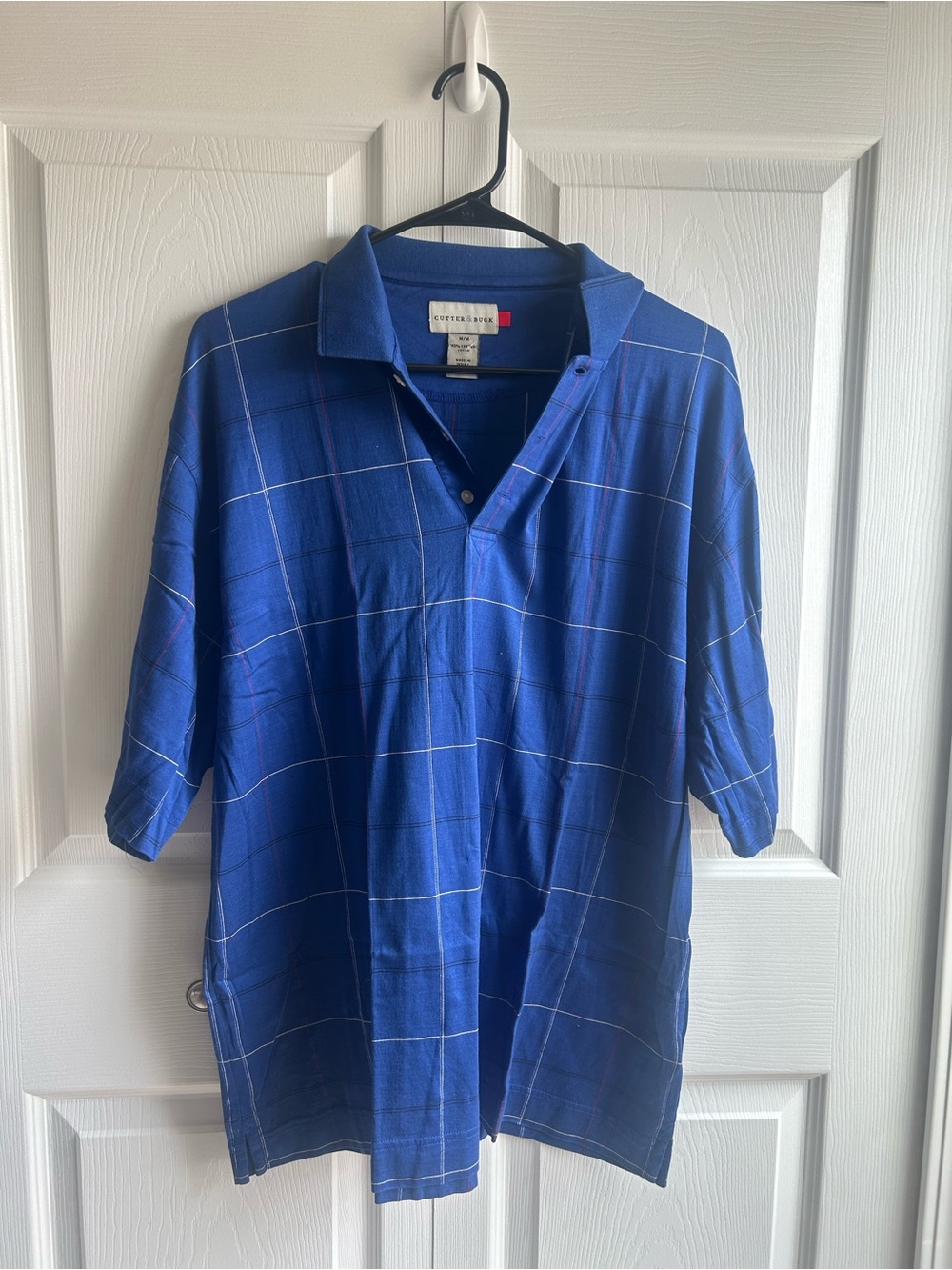 Cutter & Buck Men’s Blue Windowpane Plaid Polo – Size Medium